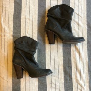 Charcoal Leather Slouchy Western Style Booties